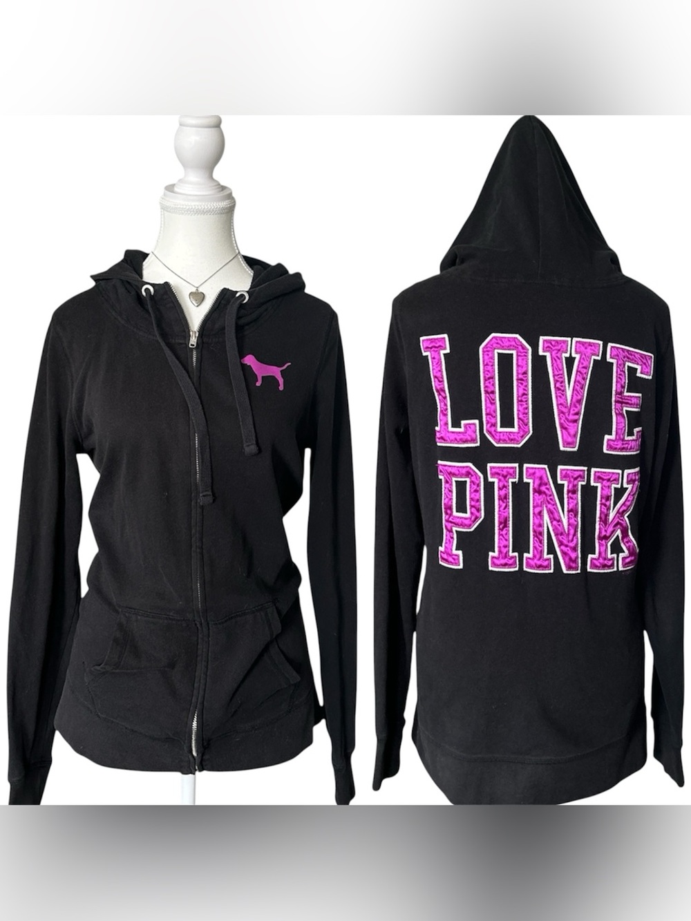 Y2K “PINK by Victoria’s Secret” Black and Purple Embroidered Zip-up Hoodie